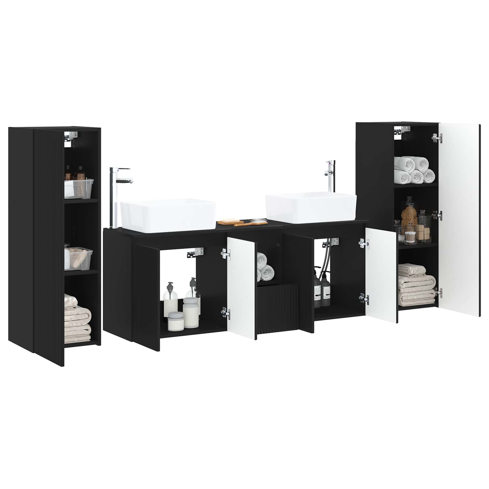 Σετ Επίπλων Μπάνιου 5 τμχ. Μαύρο 33 x 34,5 x 100 εκ - Pakobazaar