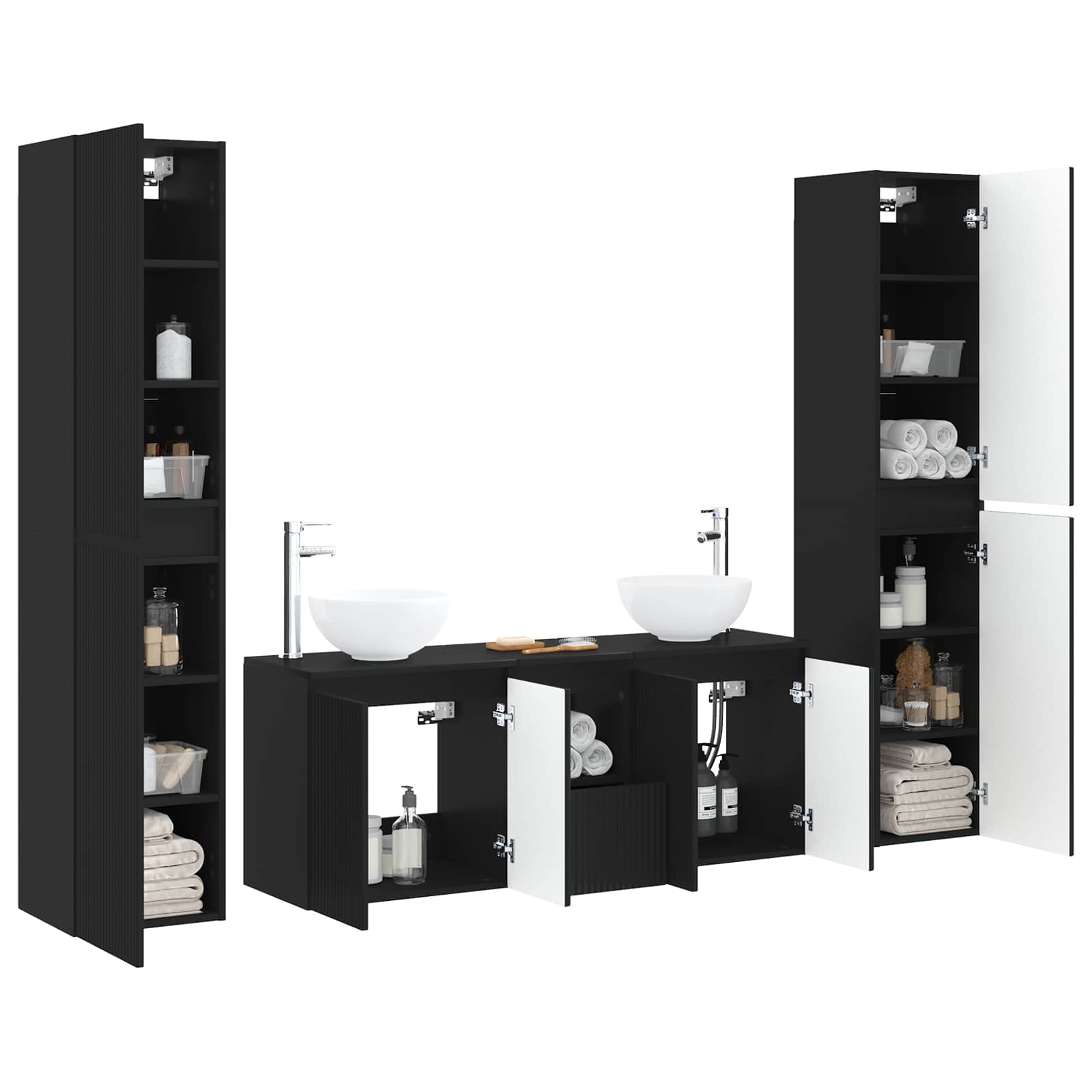 Σετ Επίπλων Μπάνιου 5 τμχ. Μαύρο 33 x 34,5 x 160 εκ - Pakobazaar