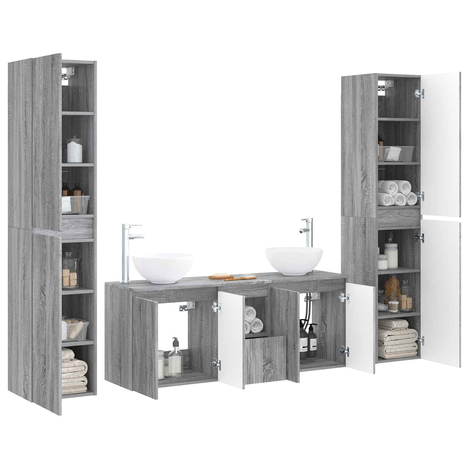 Σετ Επίπλων Μπάνιου 5 τμχ. Γκρι Sonoma 33 x 34,5 x 160 εκ - Pakobazaar