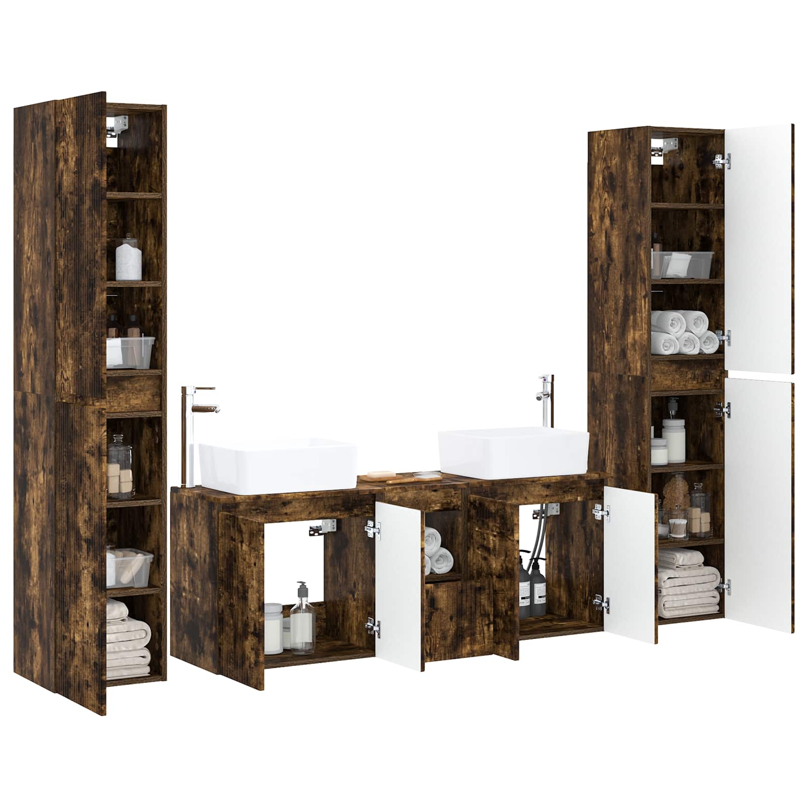 Σετ Επίπλων Μπάνιου 5 τμχ. Καπνισμένο Ξύλο Δρυός - Pakobazaar