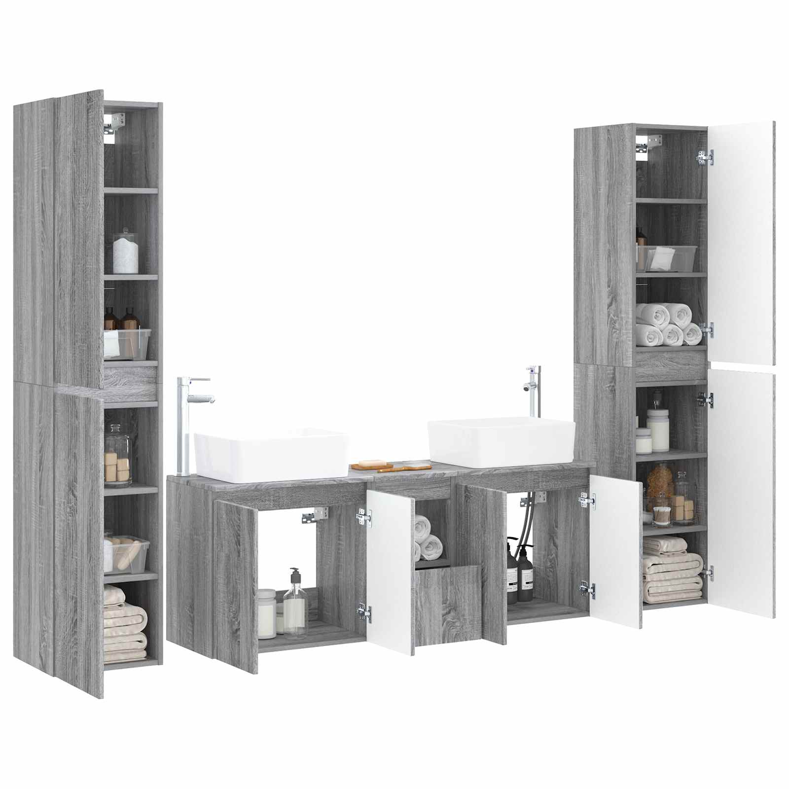 Σετ Επίπλων Μπάνιου 5 τμχ. Γκρι Sonoma 33 x 34,5 x 160 εκ - Pakobazaar