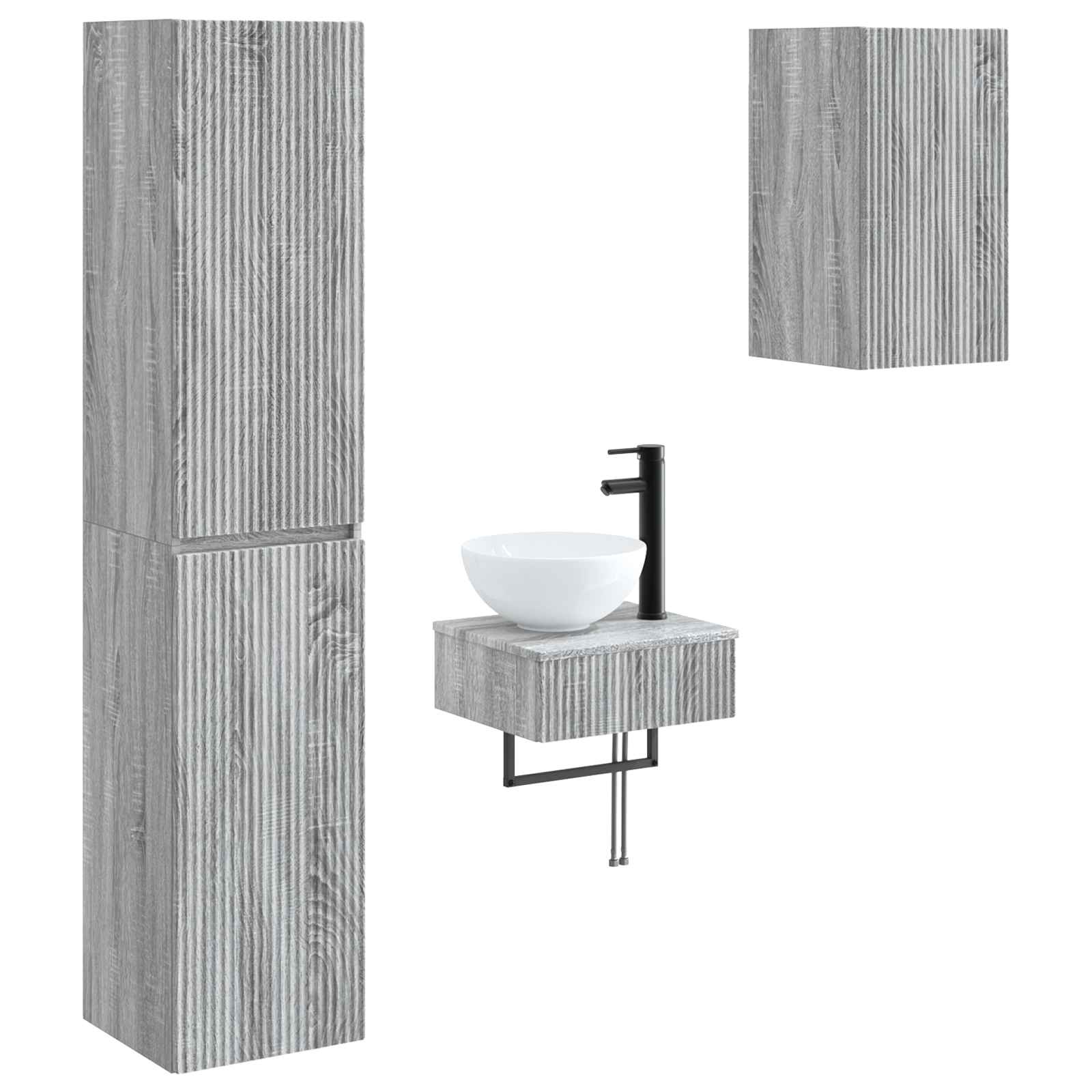 Σετ Επίπλων Μπάνιου 3 τμχ. Γκρι Sonoma 33 x 34,5 x 160 εκ - Pakobazaar