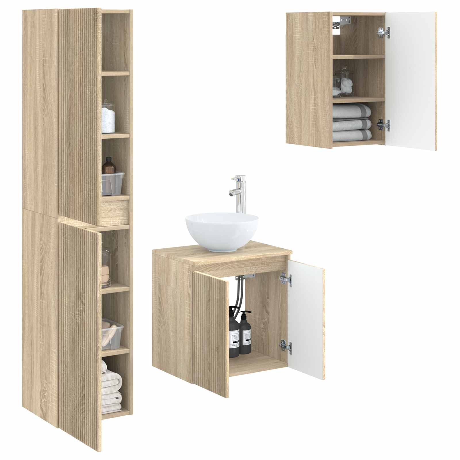 Σετ Επίπλων Μπάνιου 3 τμχ. Sonoma Δρυς 33 x 34,5 x 160 εκ - Pakobazaar