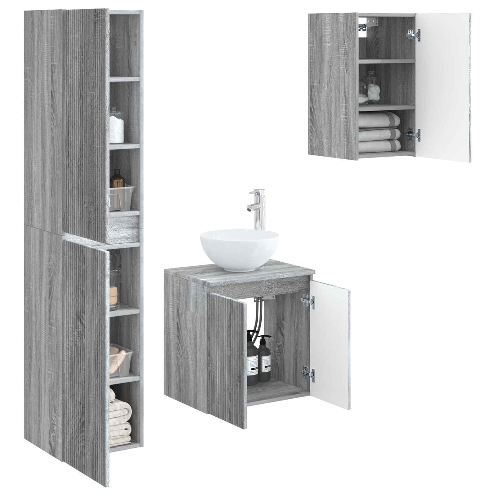 Σετ Επίπλων Μπάνιου 3 τμχ. Γκρι Sonoma 33 x 34,5 x 160 εκ - Pakobazaar