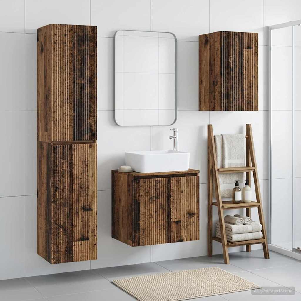 Σετ Επίπλων Μπάνιου 3 τμχ. Παλαιωμένο ξύλο 33 x 34,5 x 160 εκ