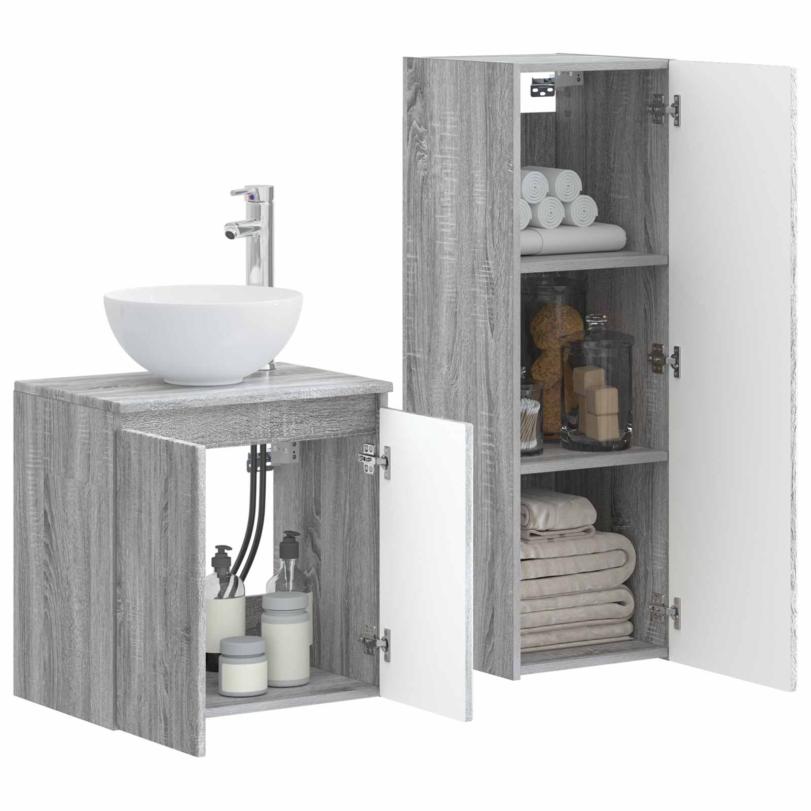 Σετ Επίπλων Μπάνιου 2 τμχ. Γκρι Sonoma 33 x 34,5 x 100 εκ - Pakobazaar