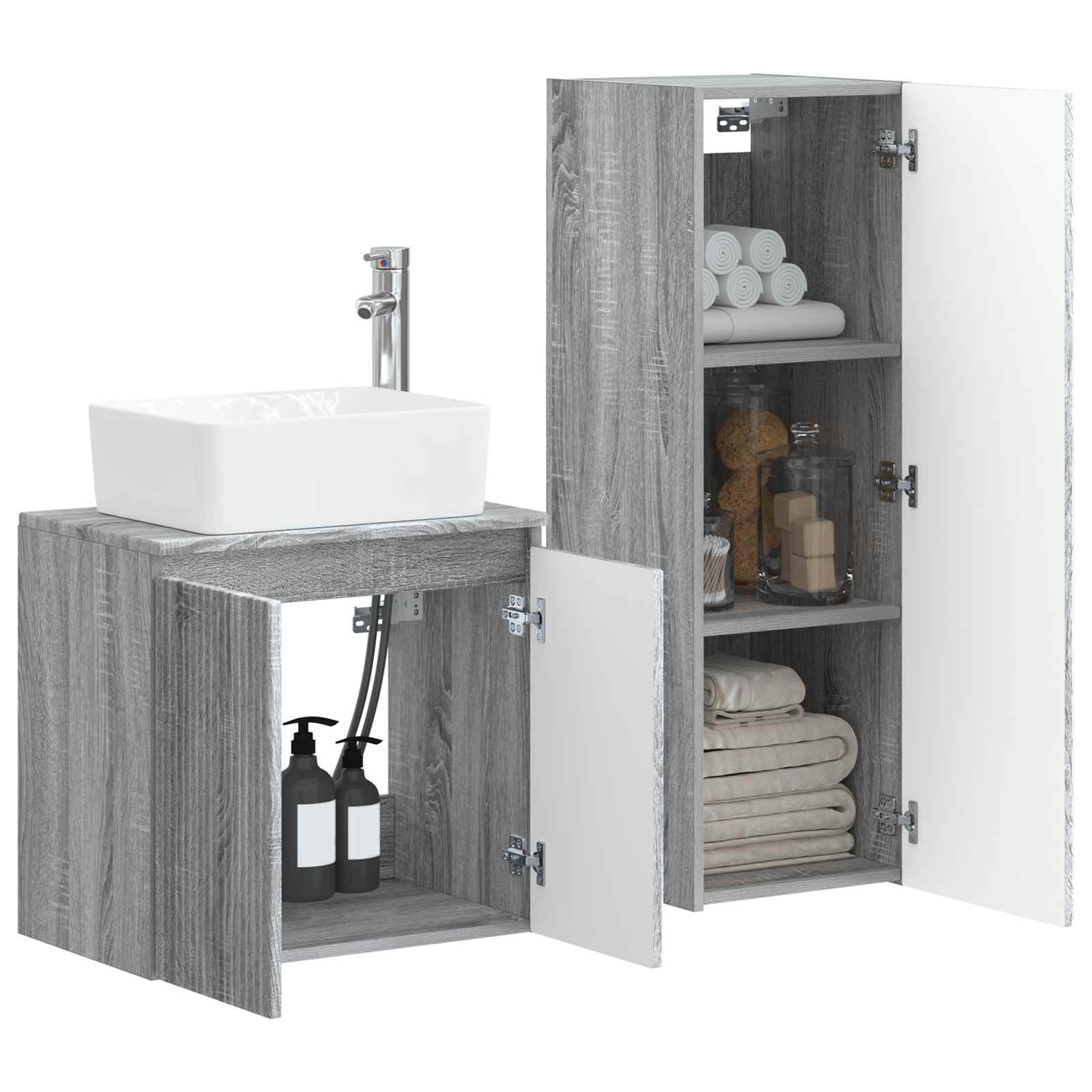 Σετ Επίπλων Μπάνιου 2 τμχ. Γκρι Sonoma 33 x 34,5 x 100 εκ - Pakobazaar