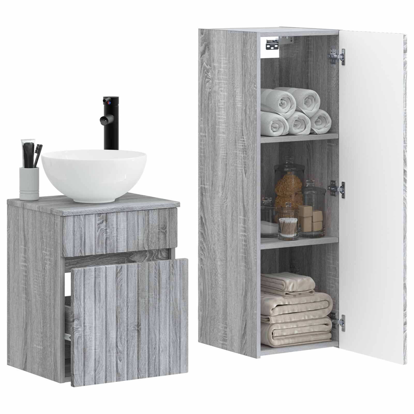 Σετ Επίπλων Μπάνιου 2 τμχ. Γκρι Sonoma 33 x 34,5 x 100 εκ - Pakobazaar