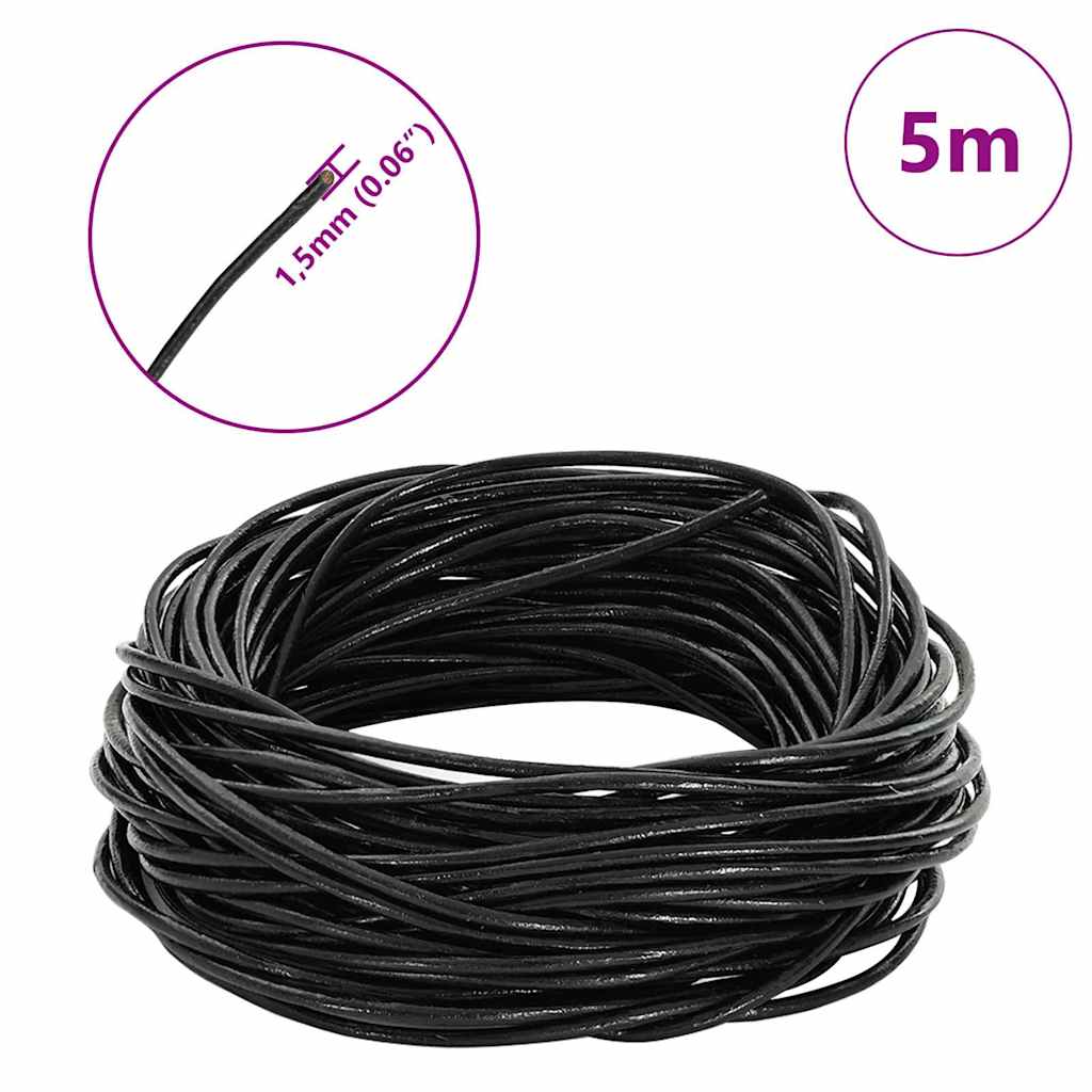 Δερμάτινο σχοινί Μαύρο Ø1,5 χιλ. x 5 μ. Δέρμα