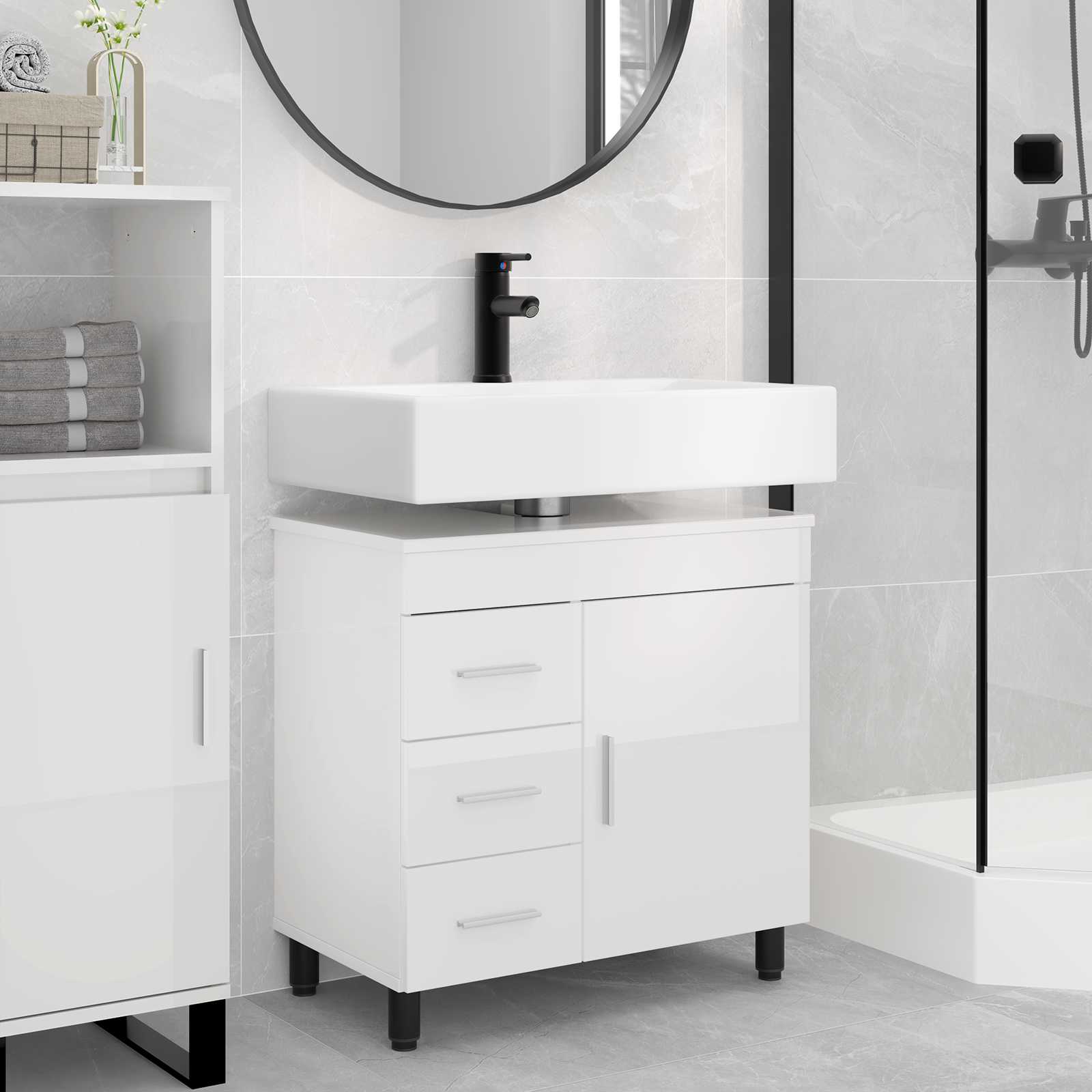 Έπιπλο μπάνιου Γυαλιστερό Λευκό 60 x 35 x 60 εκ. - Pakobazaar