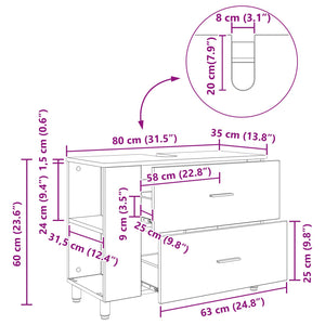 Ντούλαπα κάτω από το νιπτήρα Sonoma Δρυς 80 x 35 x 60 cm - Pakobazaar