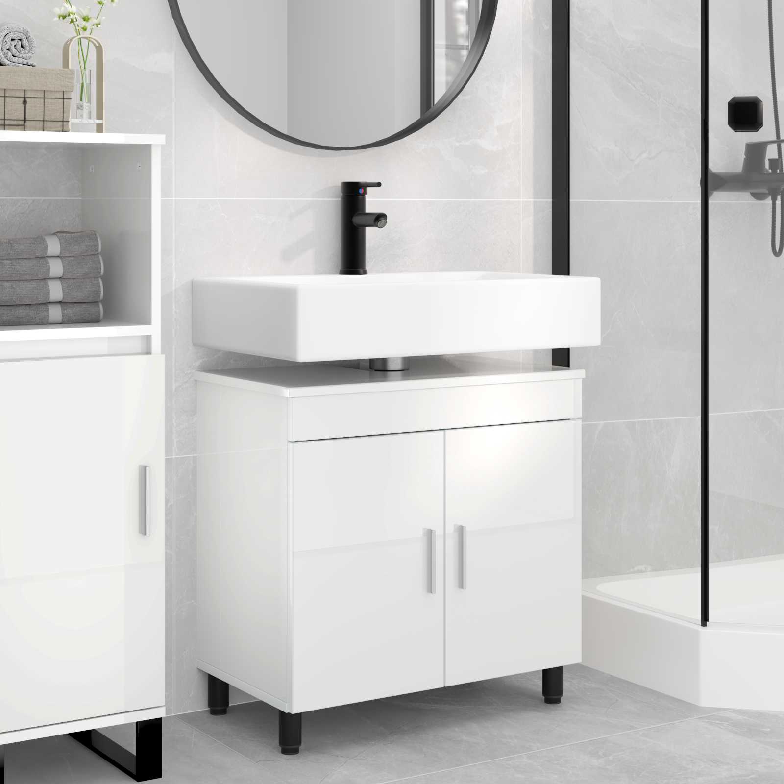 Έπιπλο μπάνιου Γυαλιστερό Λευκό 60 x 35 x 60 εκ. - Pakobazaar