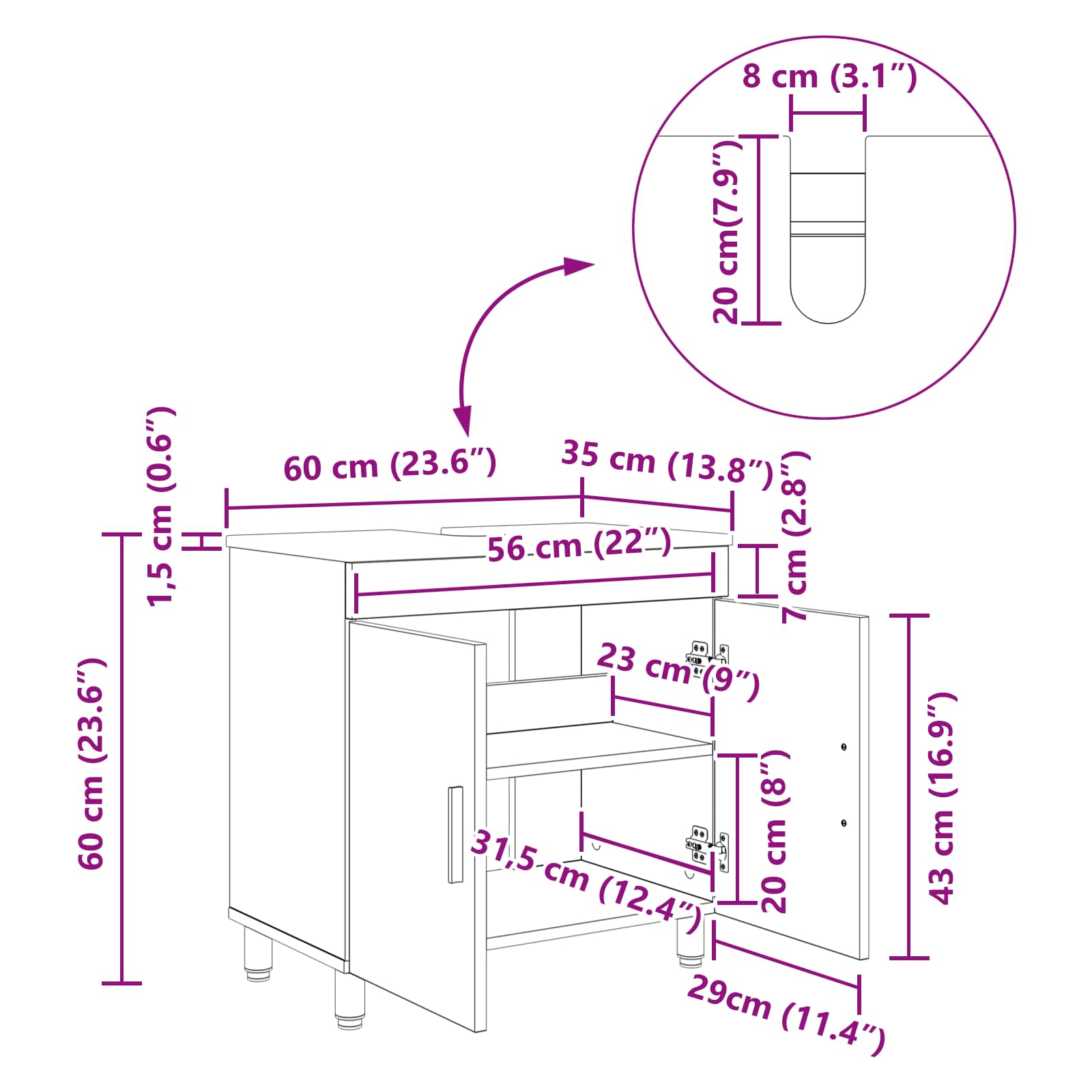 Έπιπλο μπάνιου Καπνισμένο Ξύλο Δρυός 60 x 35 x 60 εκ. - Pakobazaar