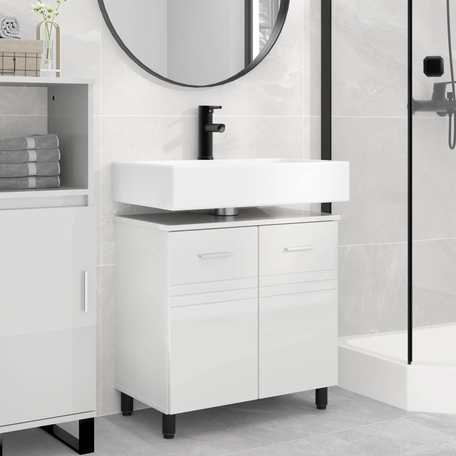 Έπιπλο μπάνιου Γυαλιστερό Λευκό 60 x 35 x 60 εκ. - Pakobazaar