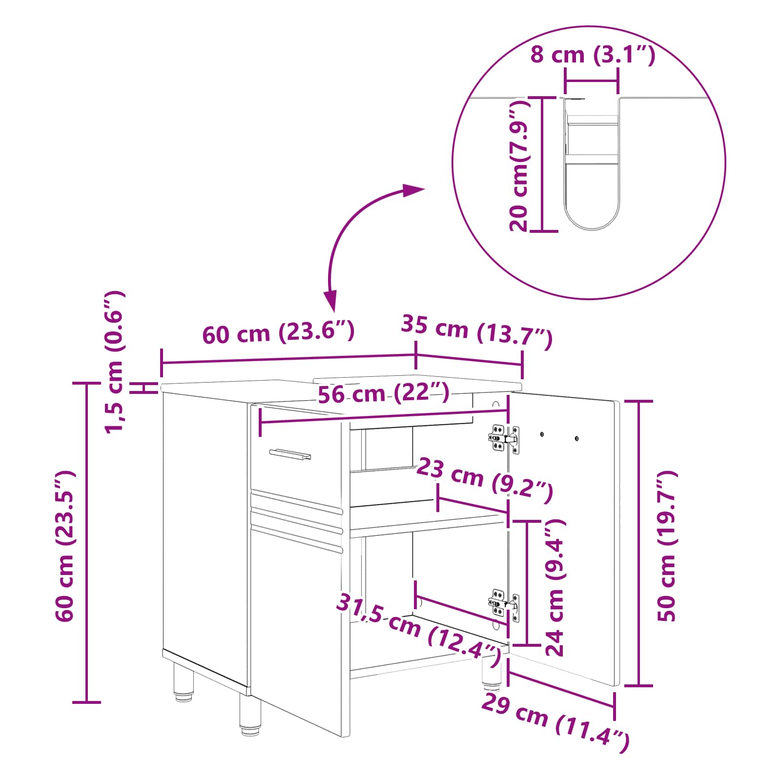 Έπιπλο μπάνιου Παλαιωμένο ξύλο 60 x 35 x 60 εκ. - Pakobazaar