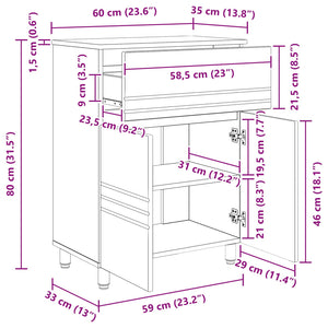 Έπιπλο μπάνιου Λευκό 60 x 35 x 80 εκ Επεξεργασμένο Ξύλο - Pakobazaar