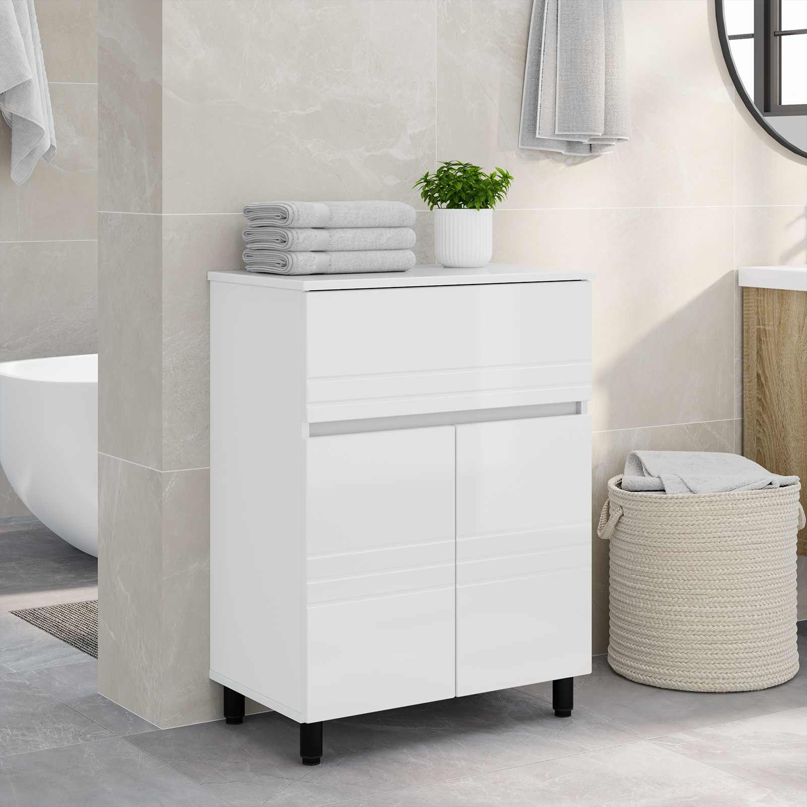 Έπιπλο μπάνιου Γυαλιστερό Λευκό 60 x 35 x 80 εκ - Pakobazaar