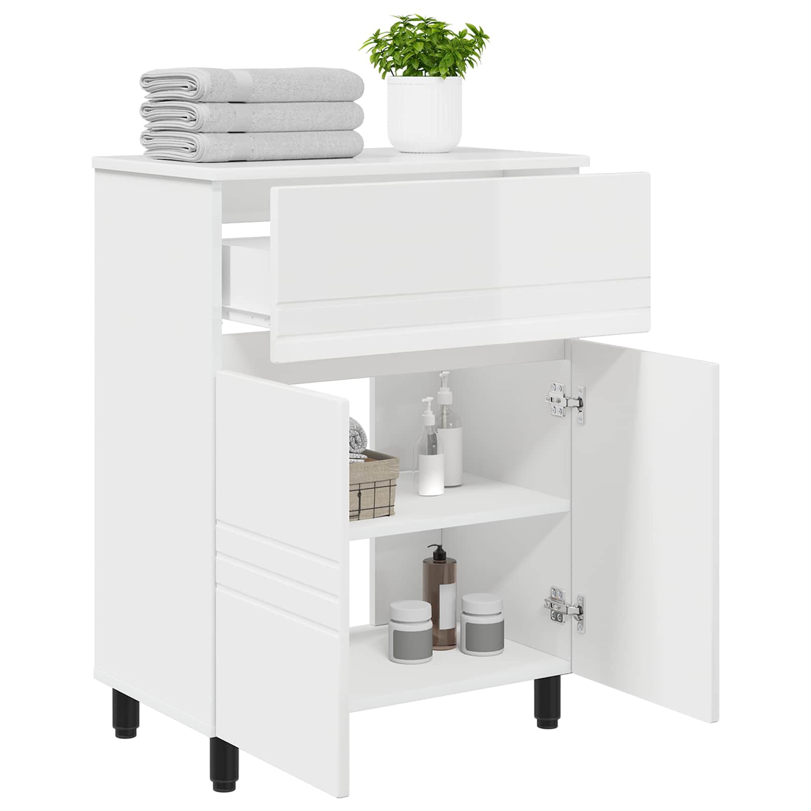 Έπιπλο μπάνιου Γυαλιστερό Λευκό 60 x 35 x 80 εκ - Pakobazaar