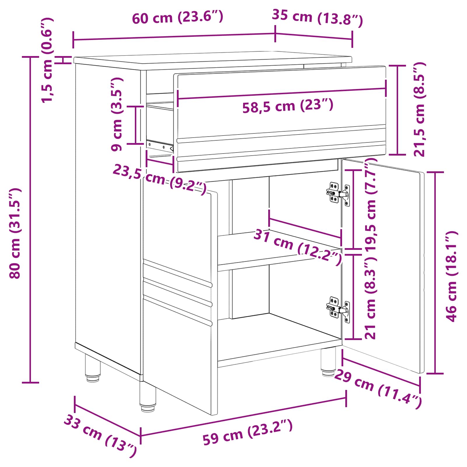 Έπιπλο μπάνιου Γυαλιστερό Λευκό 60 x 35 x 80 εκ - Pakobazaar