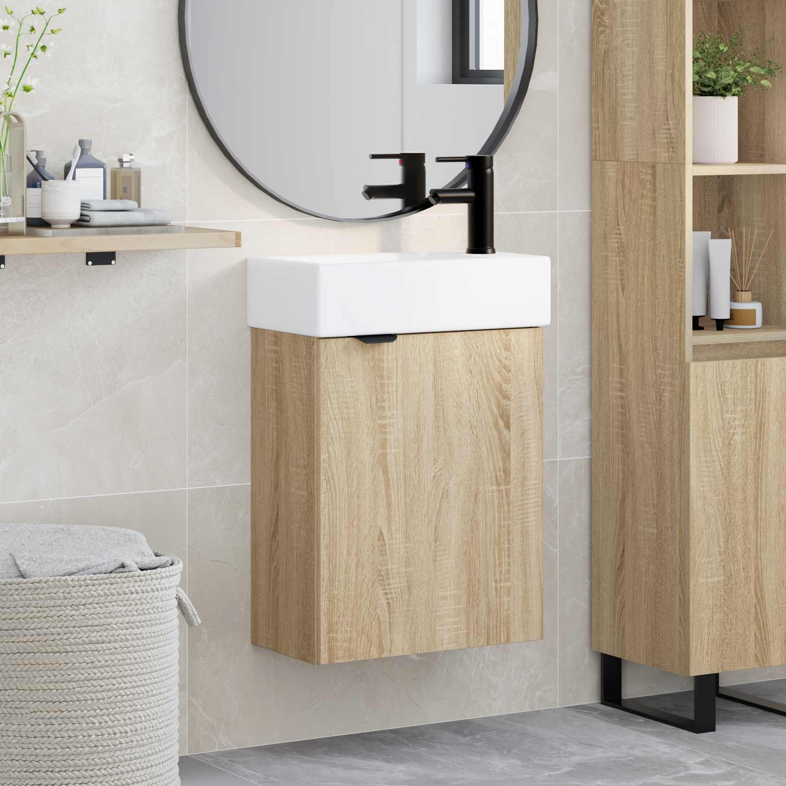 Μονάδα μπάνιου με βρύση Sonoma Δρυς 45,5 x 22,5 x 84 εκ - Pakobazaar