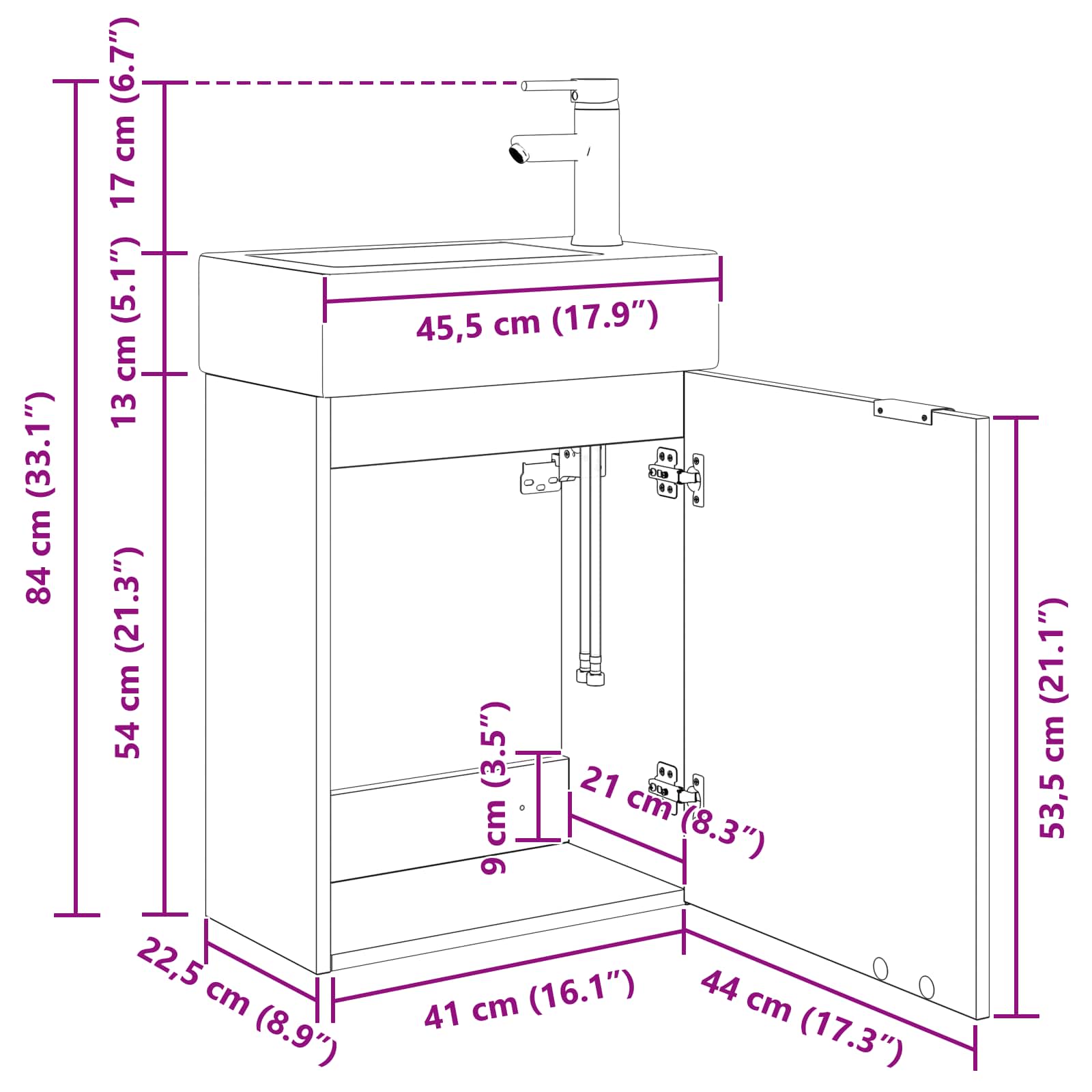 Μονάδα μπάνιου με βρύση Sonoma Δρυς 45,5 x 22,5 x 84 εκ - Pakobazaar
