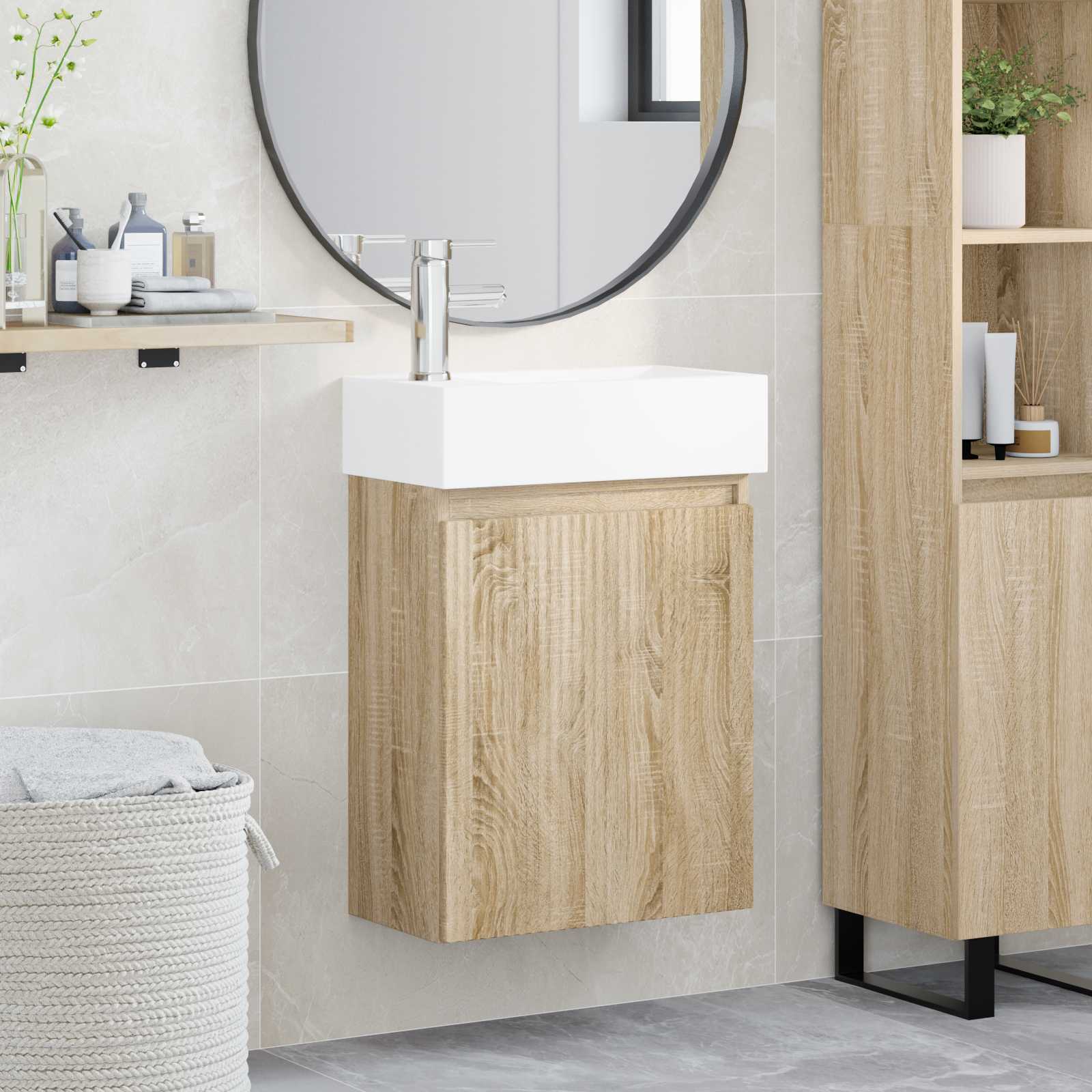 Μονάδα μπάνιου με βρύση Sonoma Δρυς 45,5 x 22,5 x 84 εκ - Pakobazaar