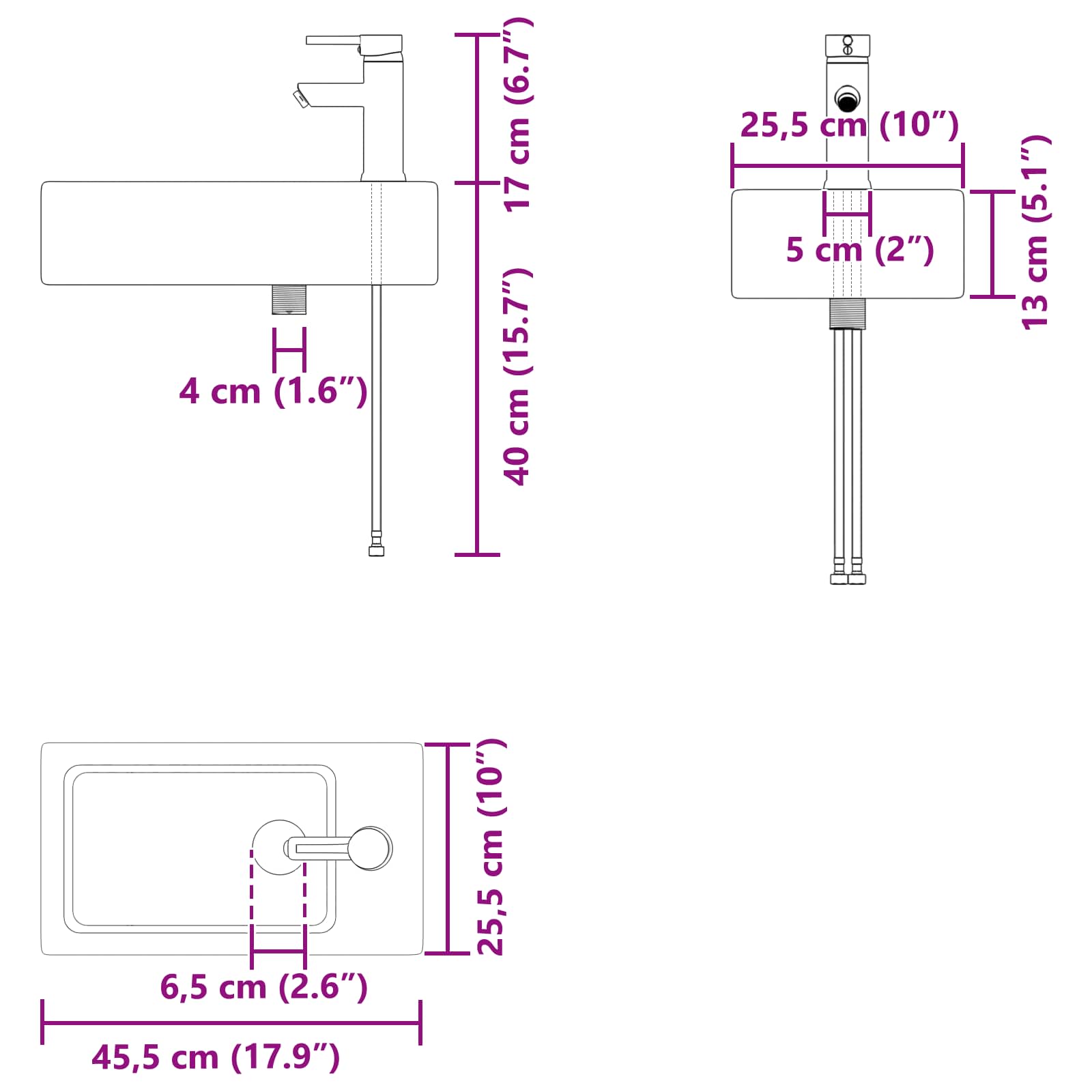 Μονάδα μπάνιου με βρύση Μαύρο 45,5 x 22,5 x 84 εκ - Pakobazaar