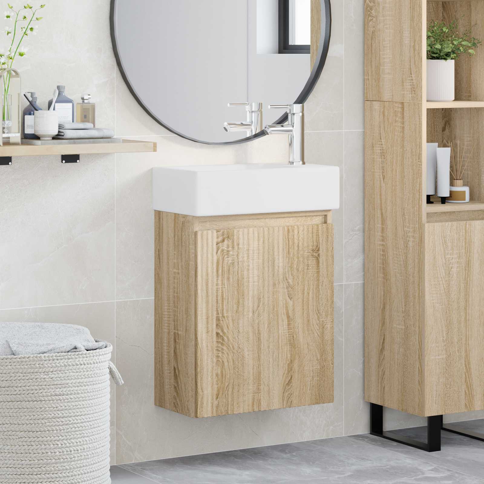 Μονάδα μπάνιου με βρύση Sonoma Δρυς 45,5 x 22,5 x 84 εκ - Pakobazaar