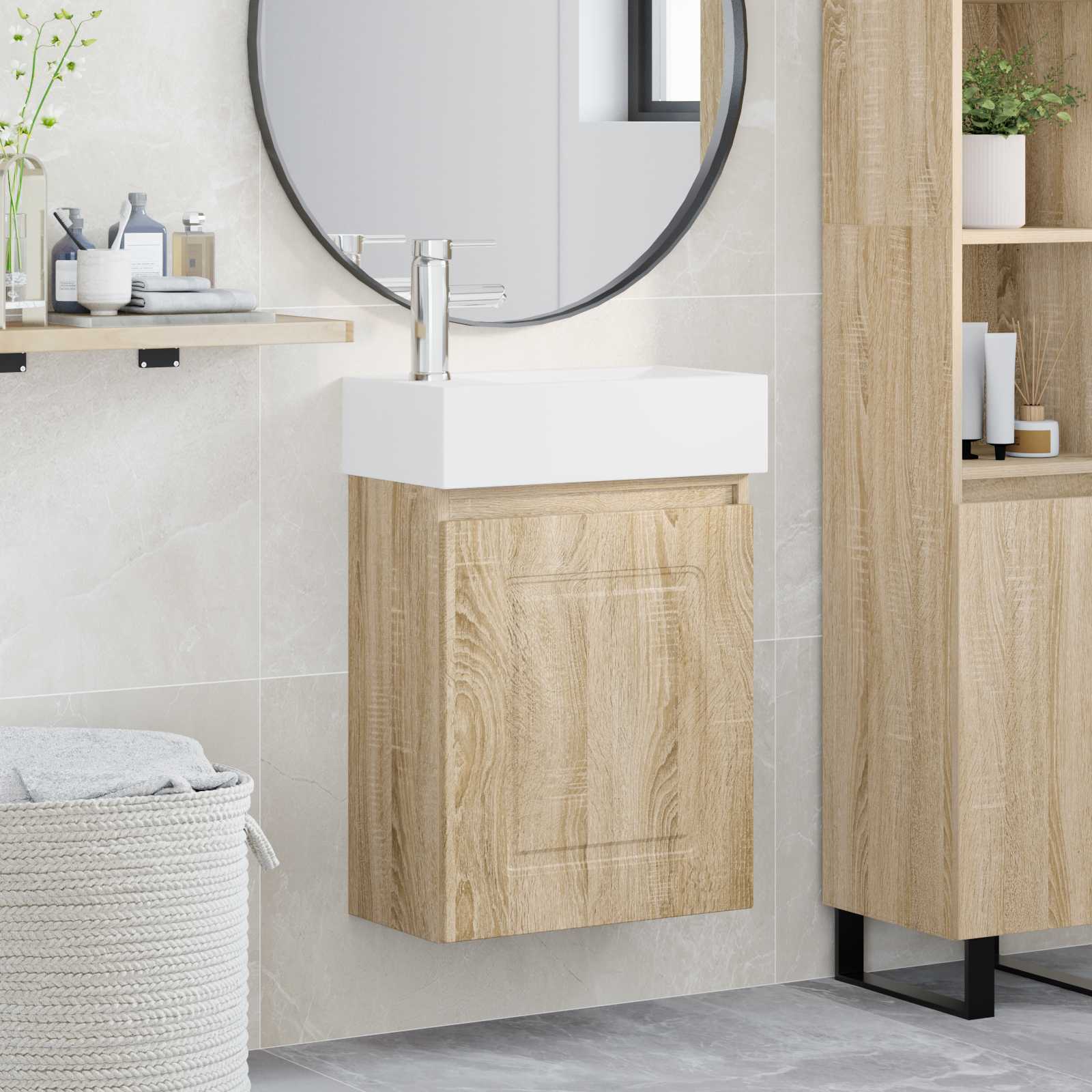 Μονάδα μπάνιου με βρύση Sonoma Δρυς 45,5 x 22,5 x 84 εκ - Pakobazaar