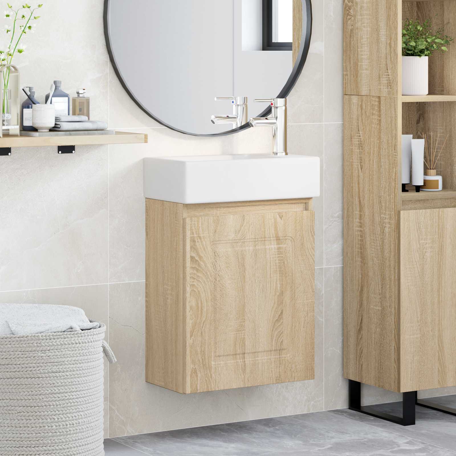 Μονάδα μπάνιου με βρύση Sonoma Δρυς 45,5 x 22,5 x 84 εκ - Pakobazaar