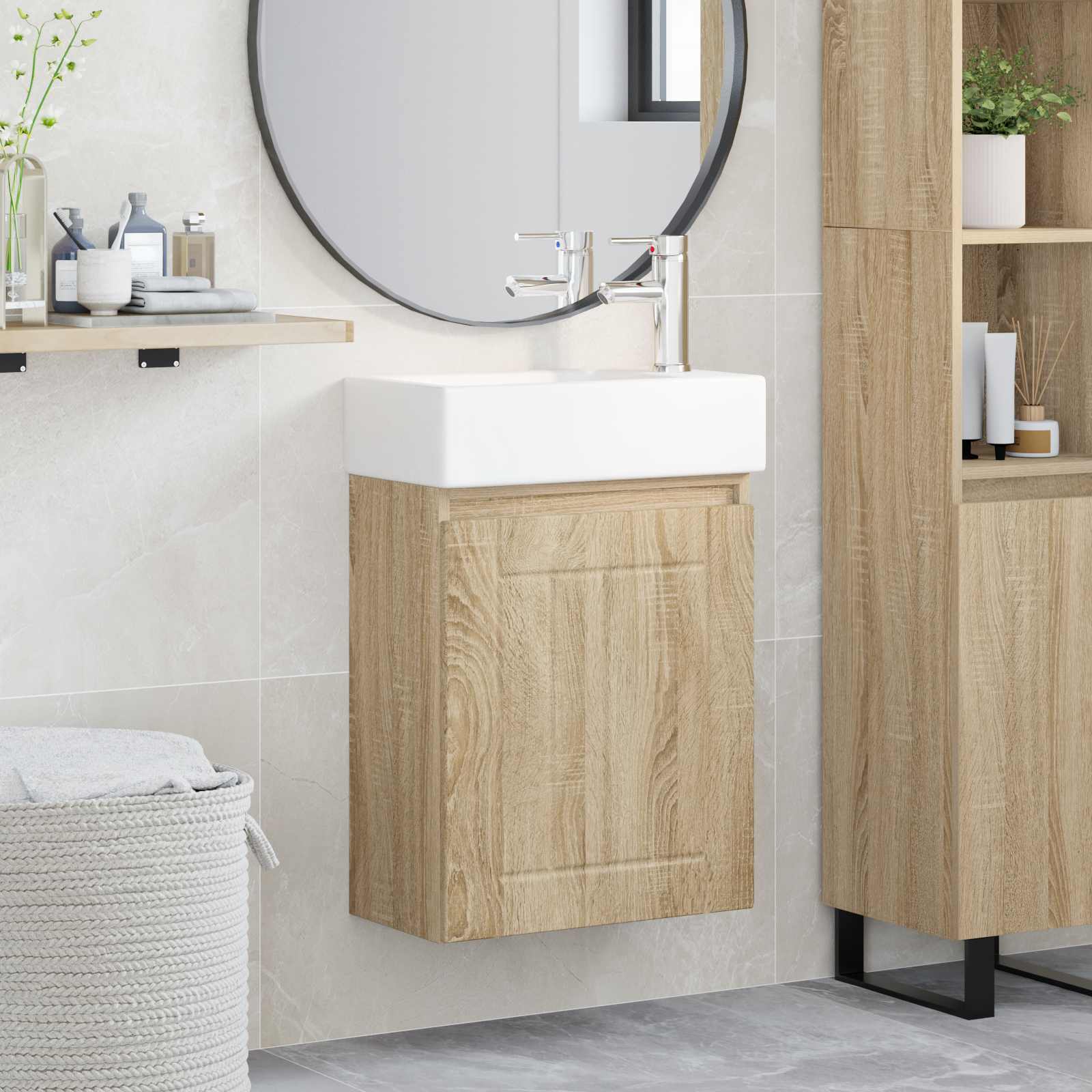 Μονάδα μπάνιου με βρύση Sonoma Δρυς 45,5 x 25,5 x 84 εκ - Pakobazaar