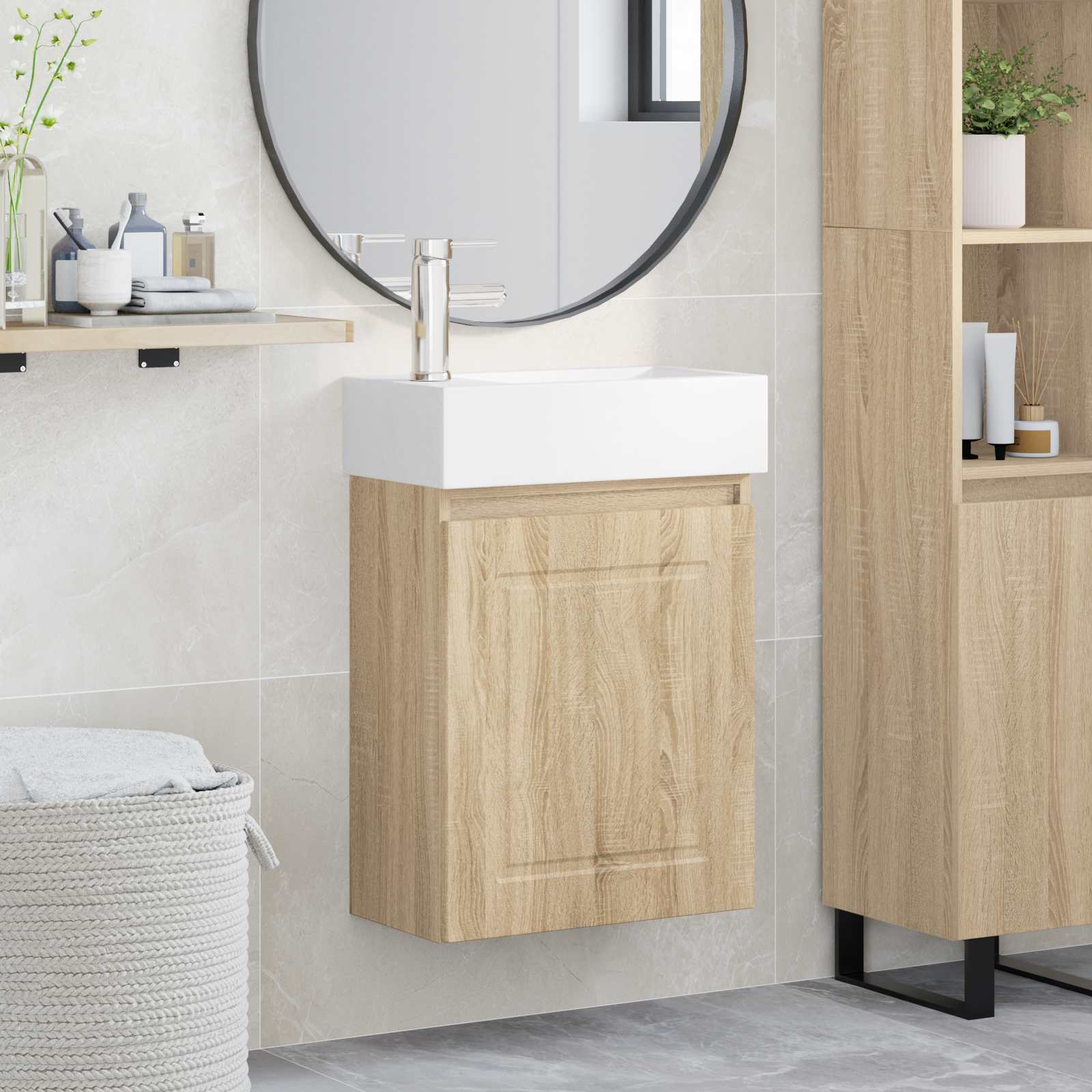 Μονάδα μπάνιου με βρύση Sonoma Δρυς 45,5 x 22,5 x 84 εκ - Pakobazaar
