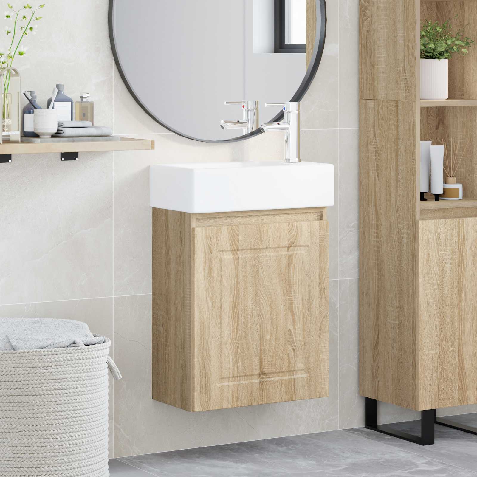 Μονάδα μπάνιου με βρύση Sonoma Δρυς 45,5 x 22,5 x 84 εκ - Pakobazaar