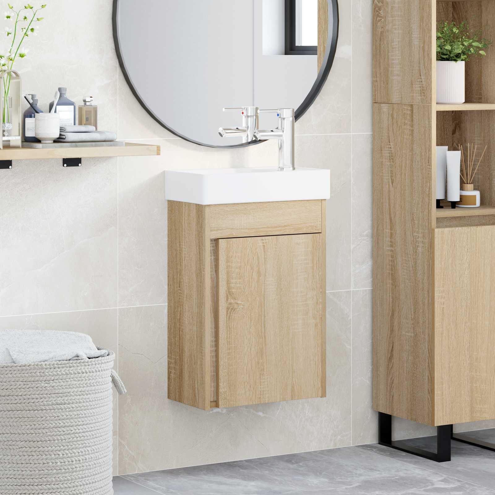 Μονάδα μπάνιου με βρύση Sonoma Δρυς 40,5 x 22,5 x 62 εκ. - Pakobazaar