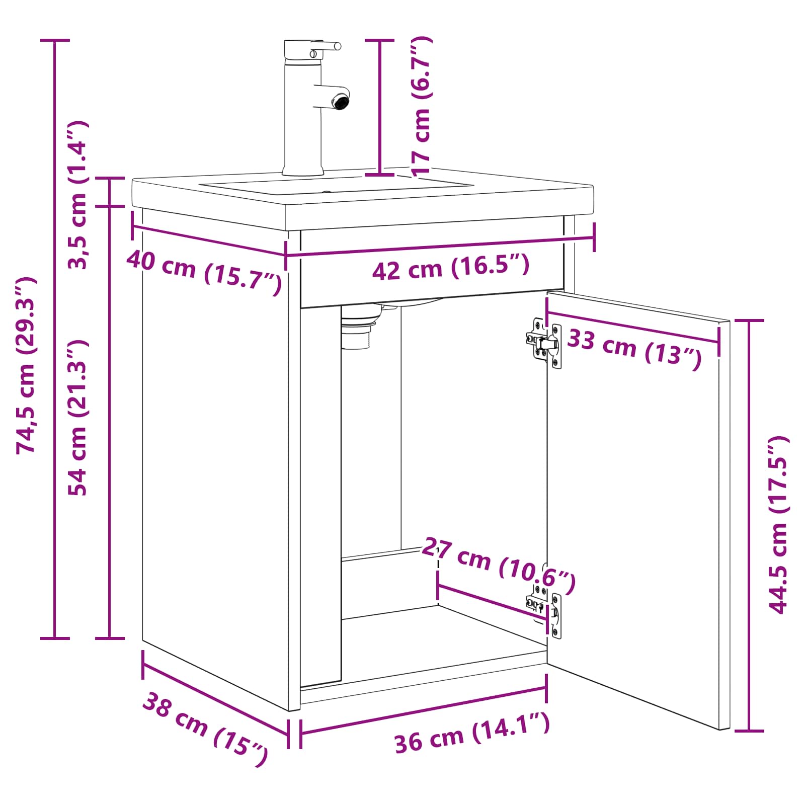 Μονάδα μπάνιου με βρύση Μαύρη Δρυς 42 x 40 x 74,5 εκ - Pakobazaar