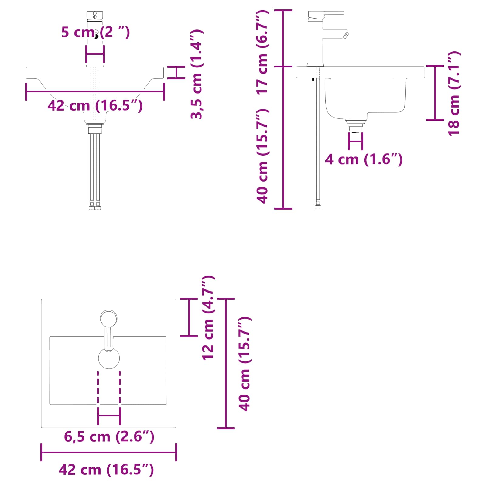 Μονάδα μπάνιου με βρύση Μαύρη Δρυς 42 x 40 x 74,5 εκ - Pakobazaar