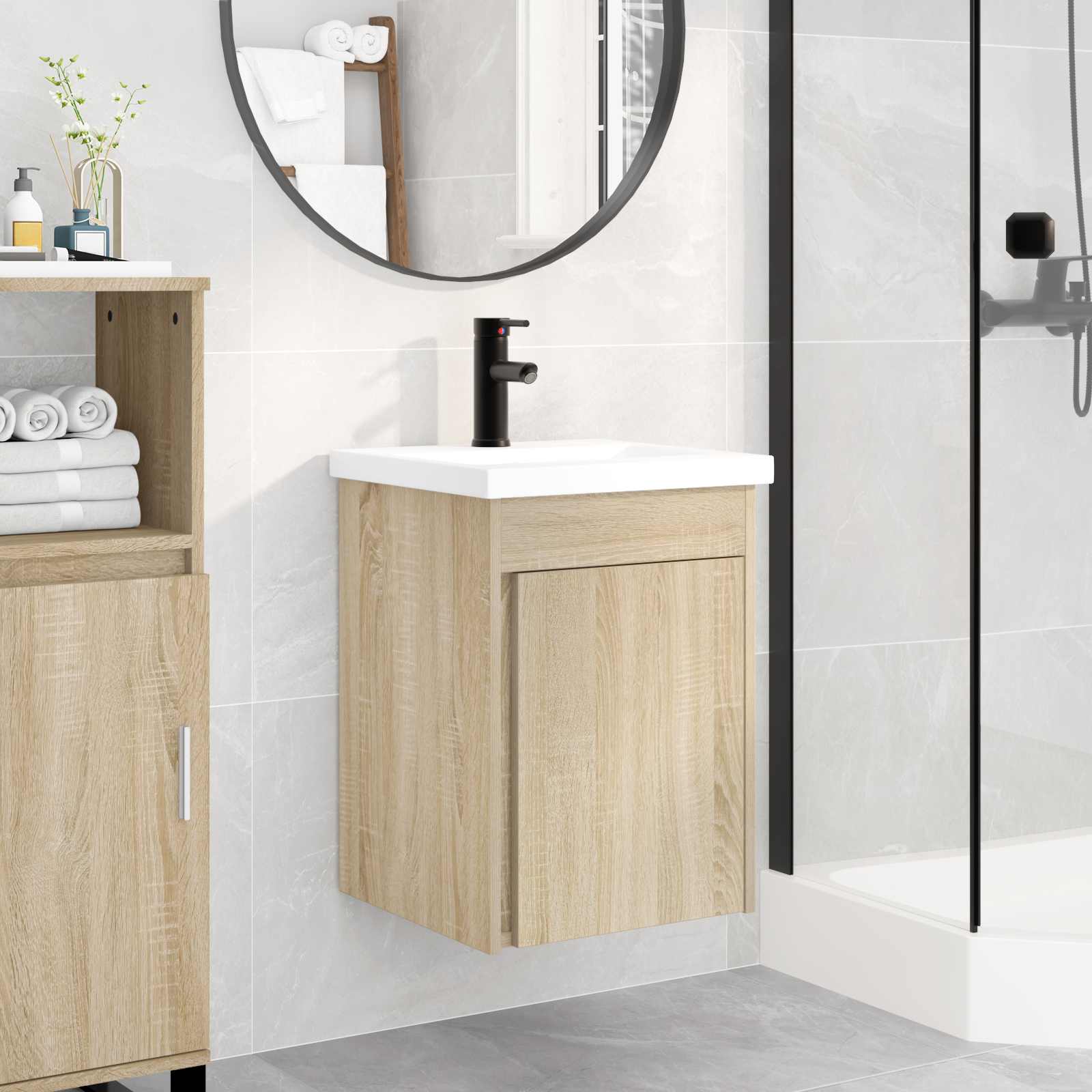 Μονάδα μπάνιου με βρύση Sonoma Δρυς 42 x 40 x 74,5 εκ - Pakobazaar