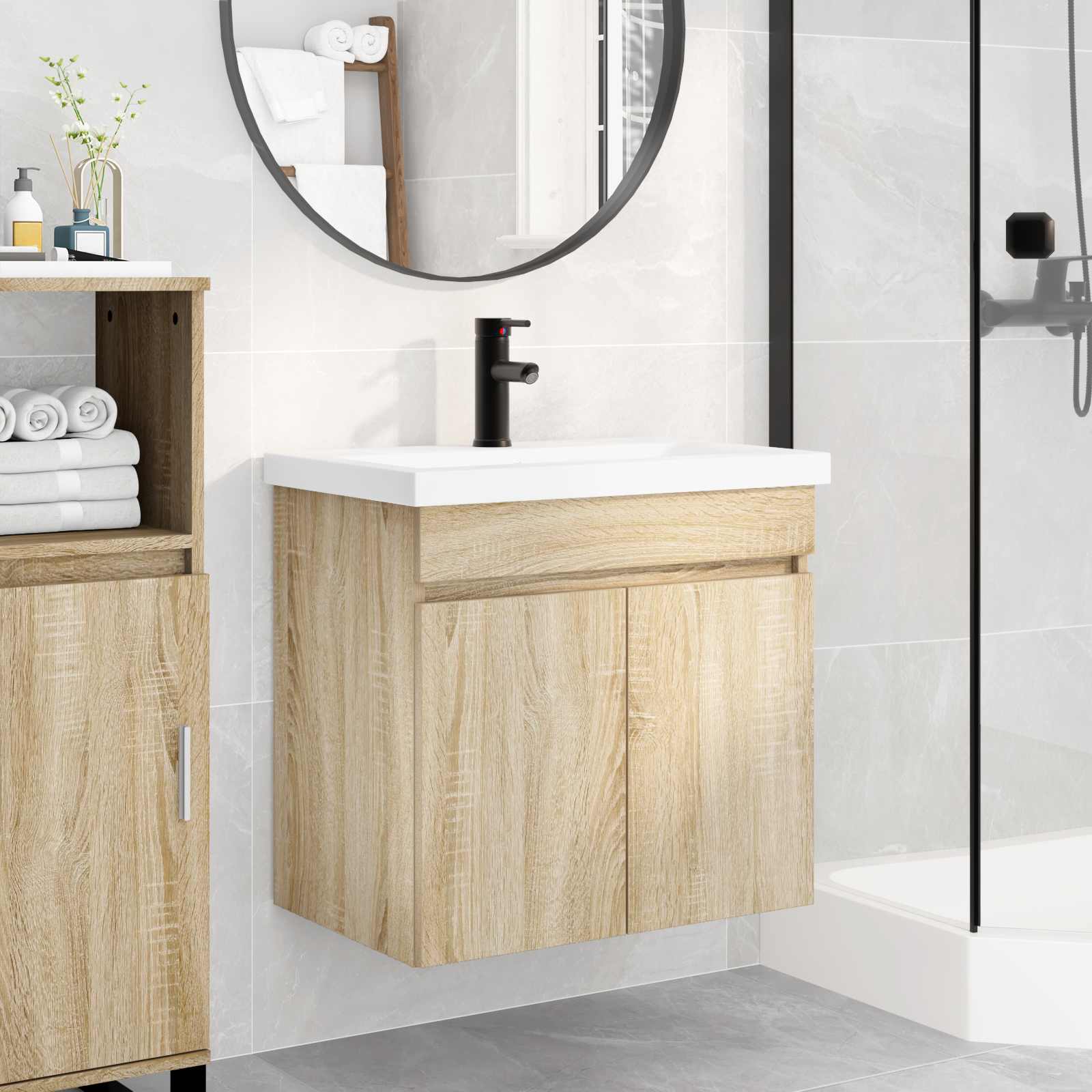 Μονάδα μπάνιου με βρύση Sonoma Δρυς 61 x 40 x 74,5 εκ. - Pakobazaar
