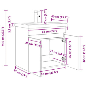 Μονάδα μπάνιου με βρύση Sonoma Δρυς 61 x 40 x 74,5 εκ. - Pakobazaar