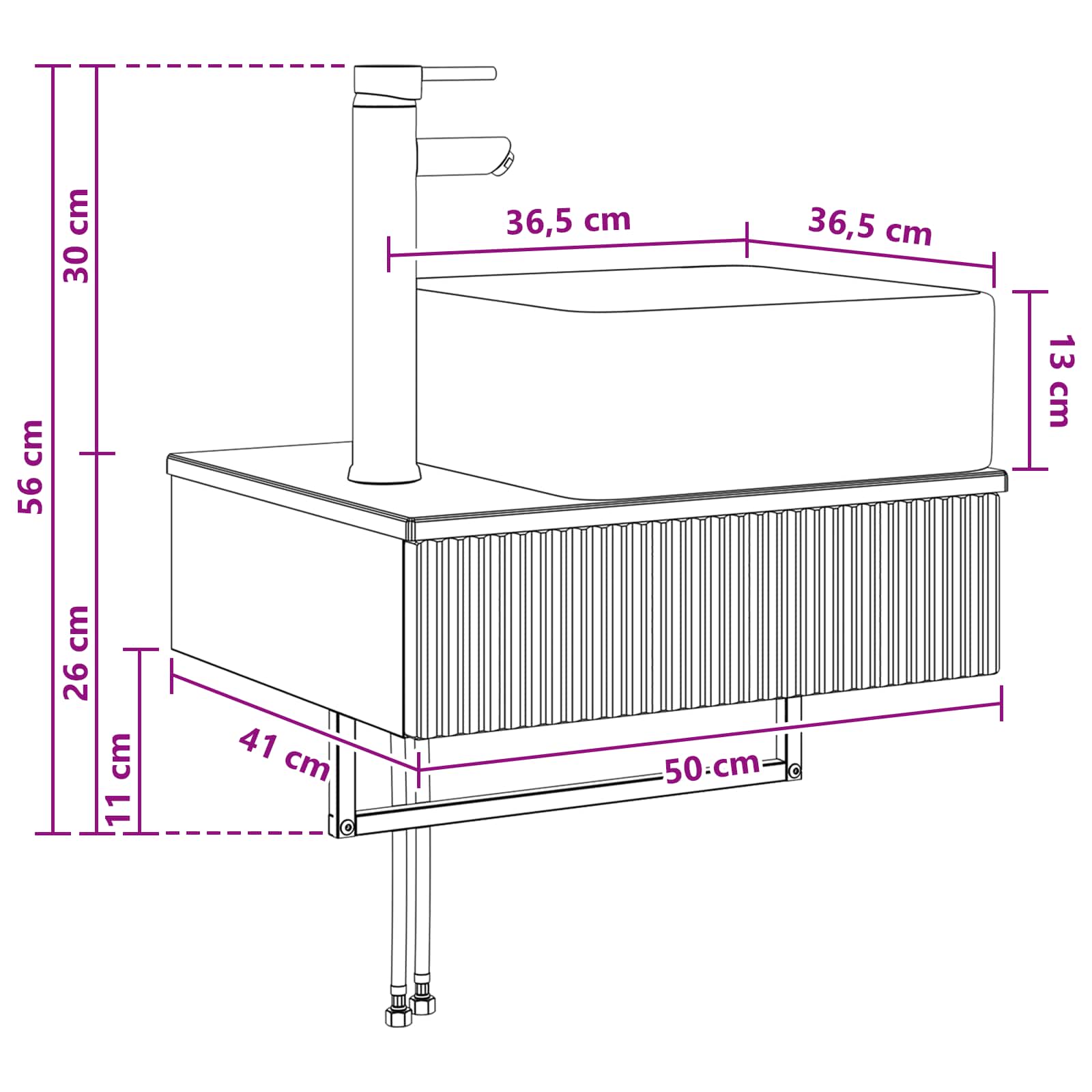 Νιπτήρας Τοίχου Καπνισμένο Ξύλο Δρυός 50 x 41 x 39 εκ. - Pakobazaar