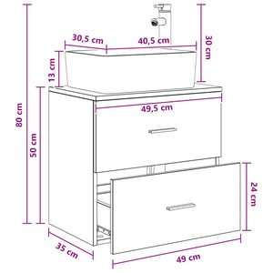 Επιτοίχια Λεκάνη Έπιπλο Μαύρη Δρυς 53 x 34,5 x 63 εκ - Pakobazaar