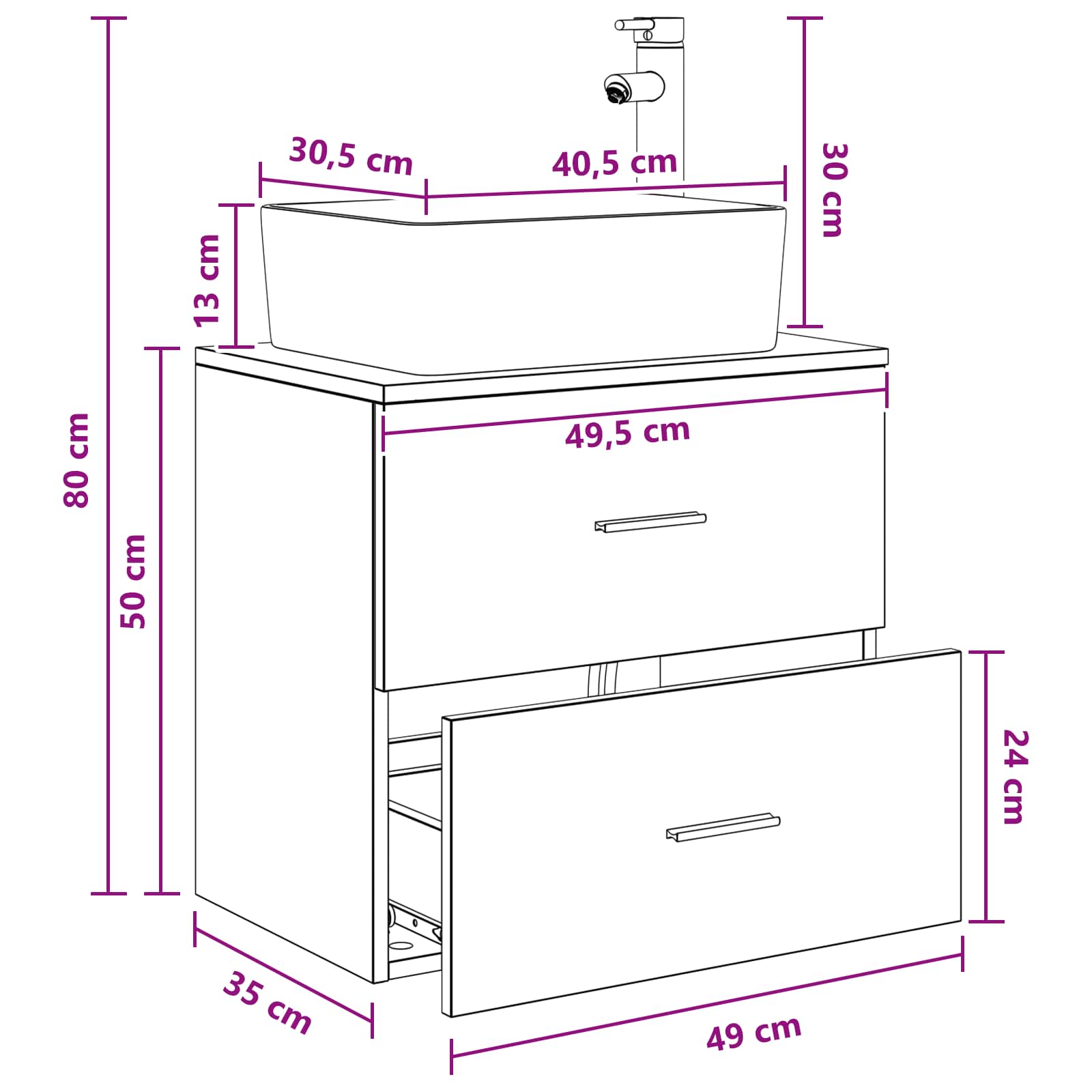 Επιτοίχια Λεκάνη Έπιπλο Παλαιωμένο ξύλο 53 x 34,5 x 63 εκ - Pakobazaar