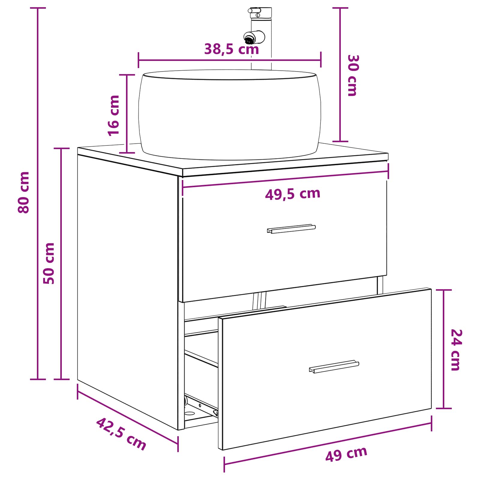 Επιτοίχια Λεκάνη Έπιπλο Γκρι Sonoma 49,5 x 44,5 x 66 εκ - Pakobazaar