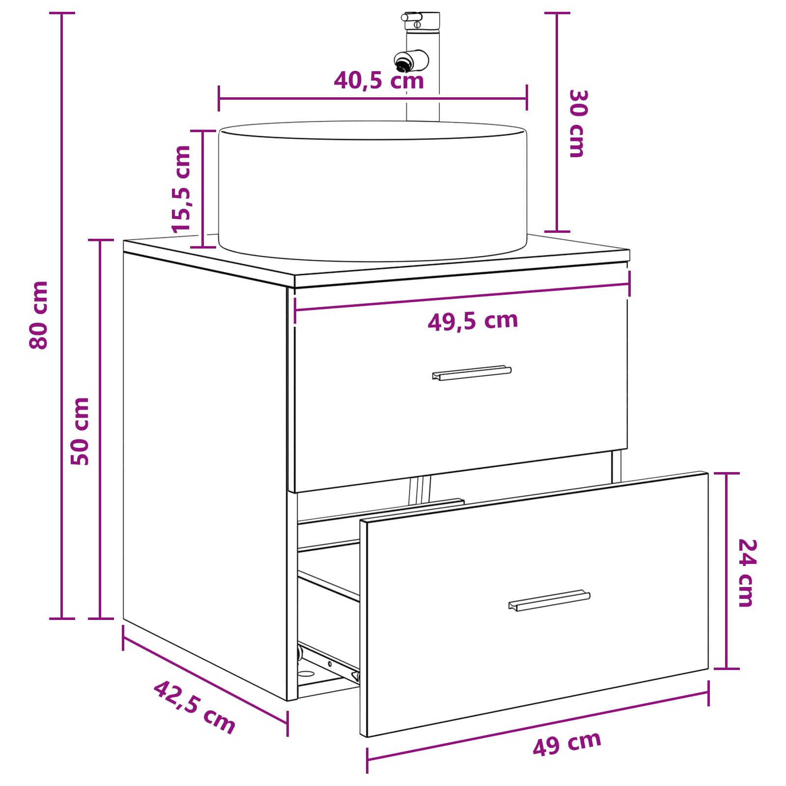 Επιτοίχια Λεκάνη Έπιπλο Sonoma Δρυς 49,5 x 44,5 x 65,5 εκ - Pakobazaar