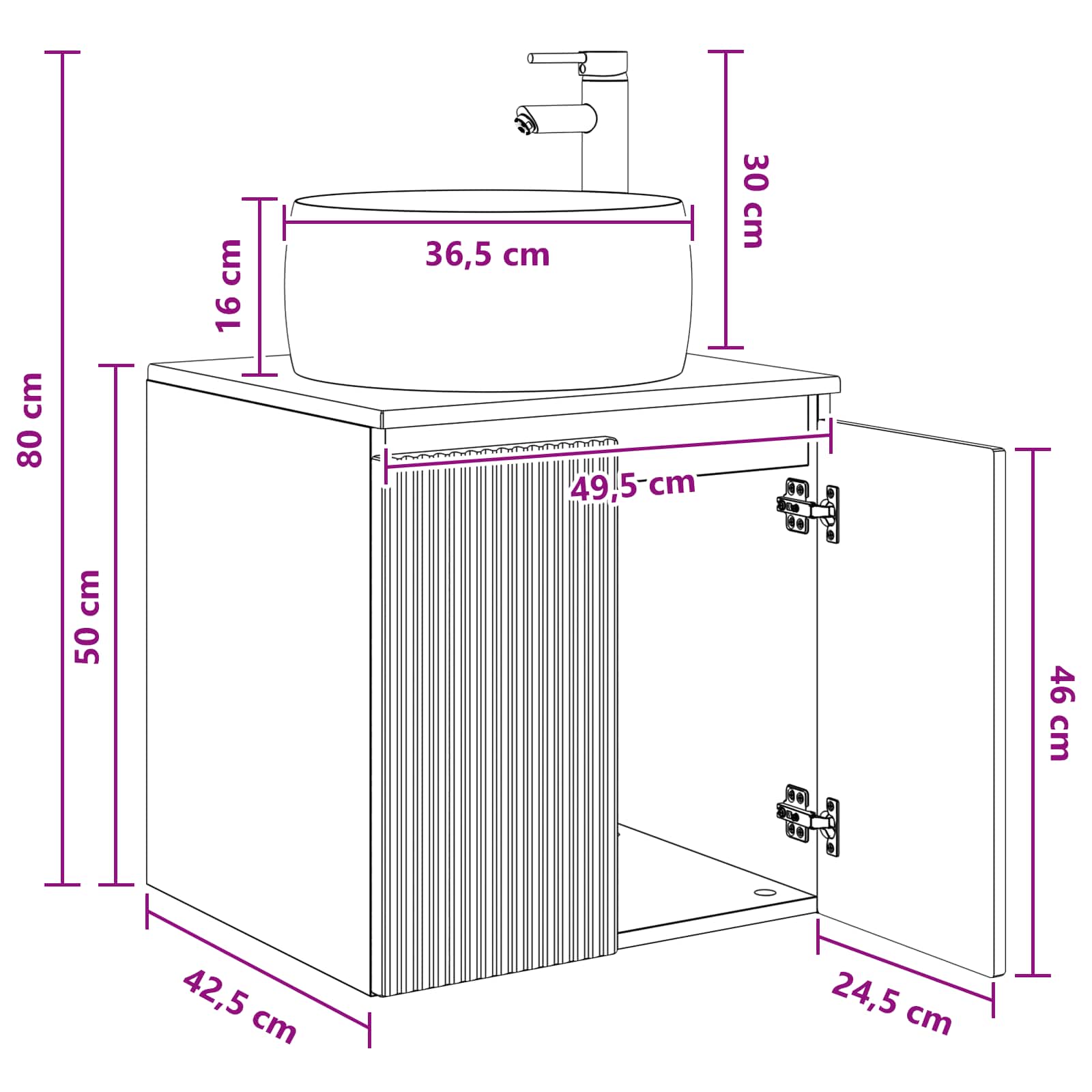 Επιτοίχια Λεκάνη Έπιπλο Μαύρο 49,5 x 44,5 x 66 εκ - Pakobazaar