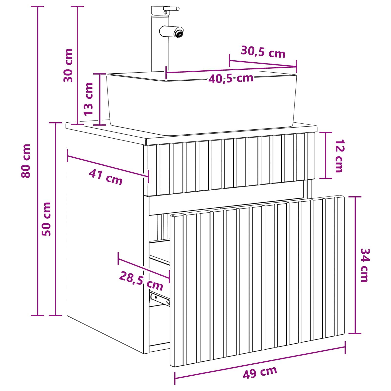 Επιτοίχιος νιπτήρας βανίλιας Λευκό 49 x 41 x 63 εκ. - Pakobazaar