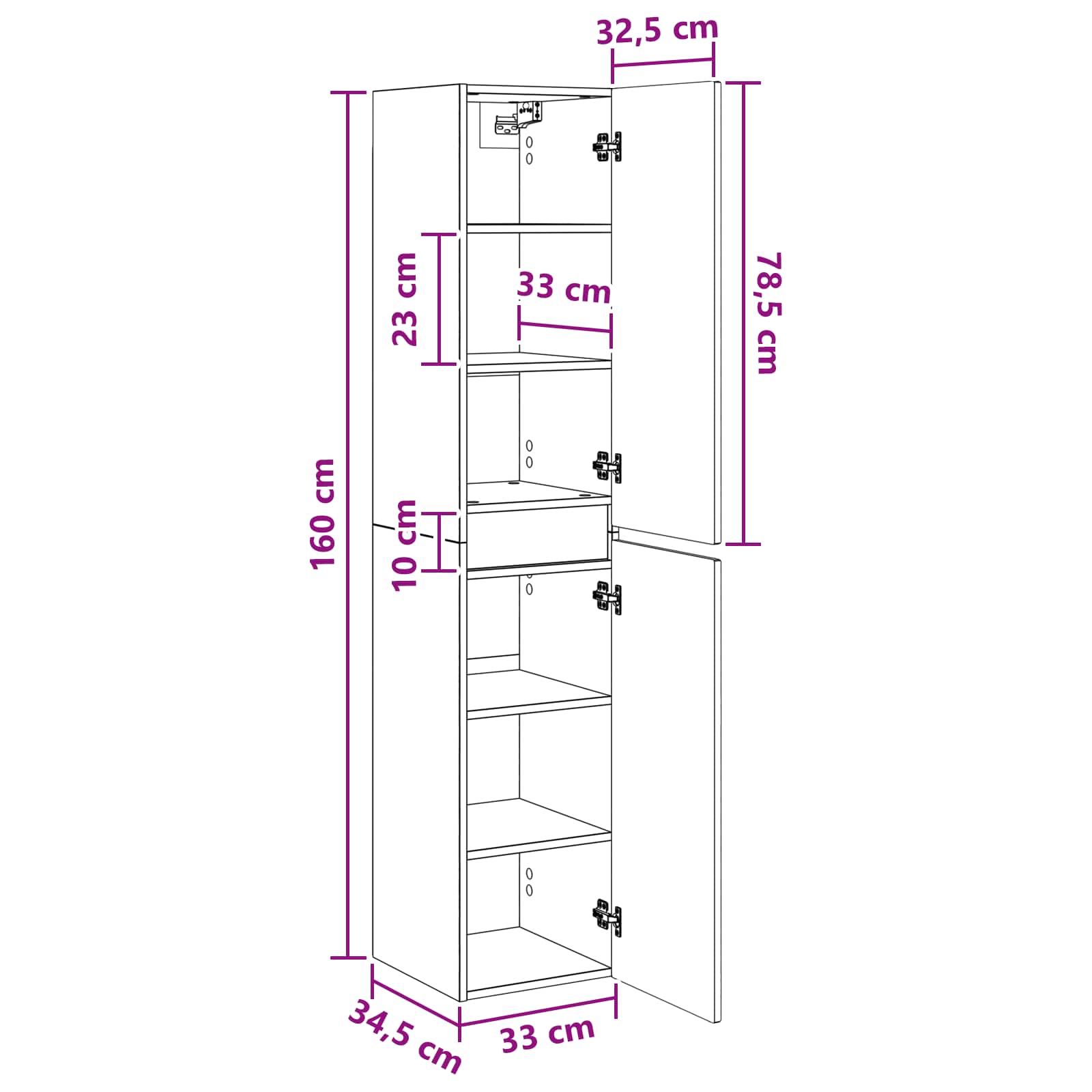 Τοίχου Ντουλάπα Μπάνιου Γκρι Sonoma 33 x 34,5 x 160 εκ - Pakobazaar