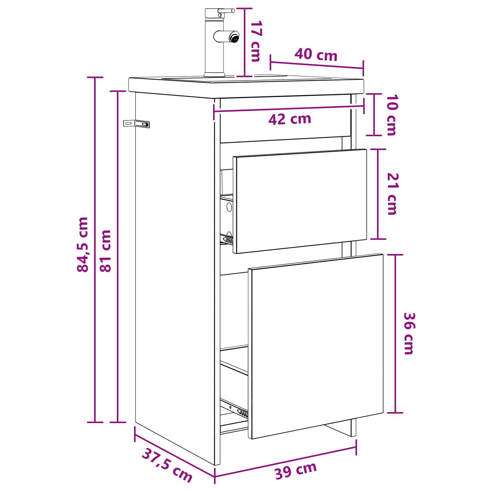 Καθρέφτης μπάνιου με νιπτήρα Μαύρη Δρυς 42 x 40 x 84,5 εκ - Pakobazaar