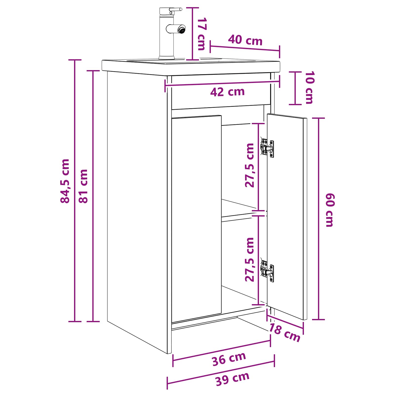 Καθρέφτης μπάνιου με νιπτήρα Sonoma Δρυς 42 x 40 x 84,5 εκ - Pakobazaar