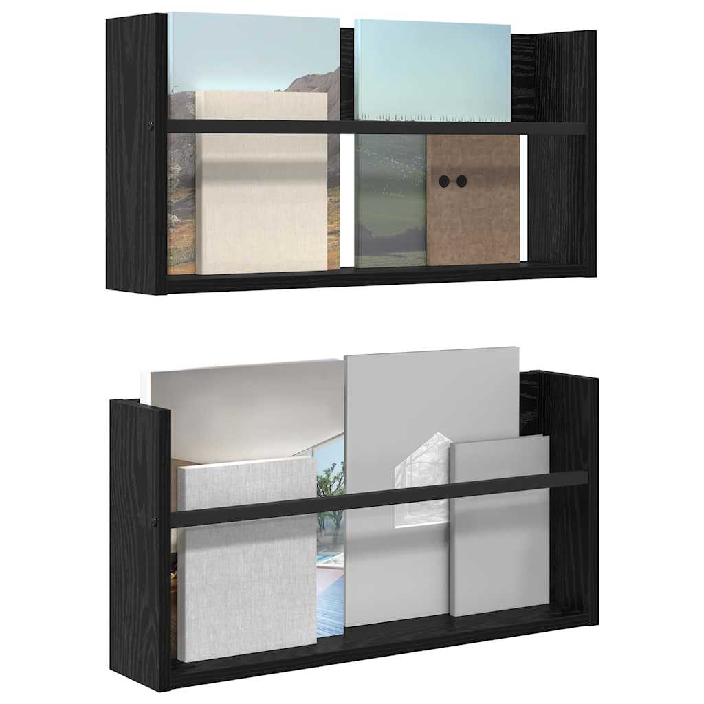 Ράφι Περιοδικών με ράφι 2 pcs Μαύρη Οξυά 60 x 12 x 30 εκ